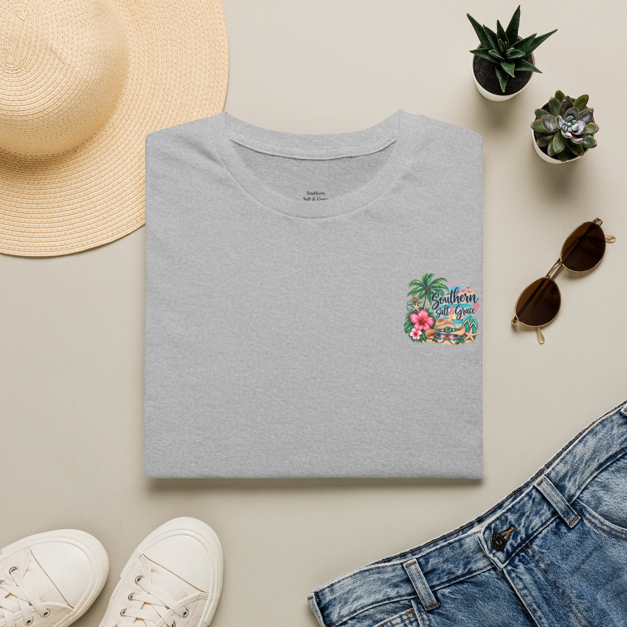 T-Shirt — Tropical Floral 'Charleston Paradise' Chest Design
