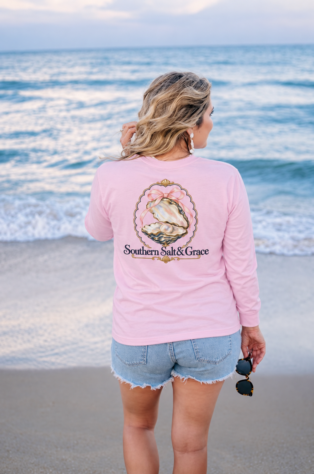Southern Salt & Grace Long Sleeve Tee — Pearl Oyster Graphic
