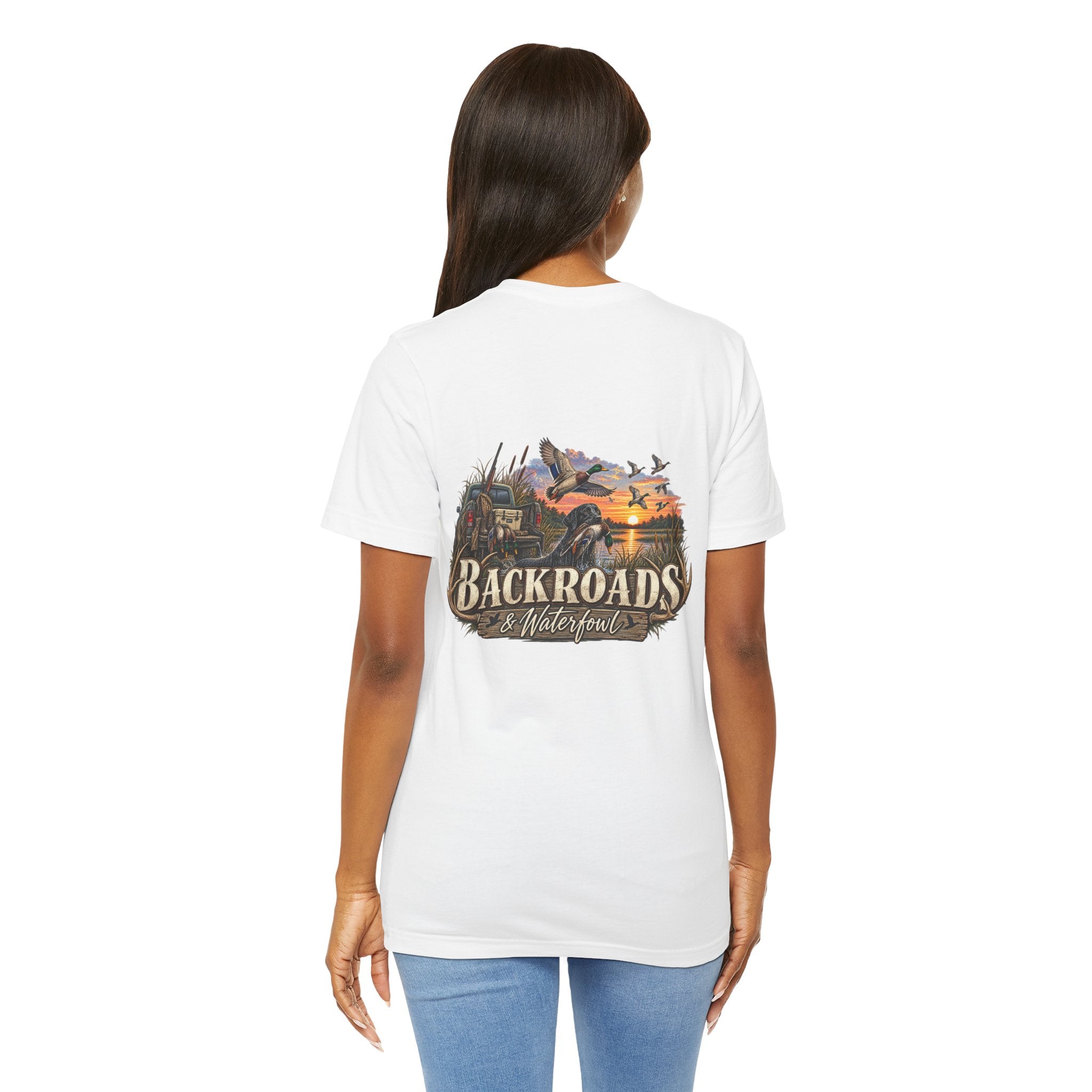 Backroads & Waterfowl Tee — Outdoor Hunting Duck Sunset Graphic T-Shirt