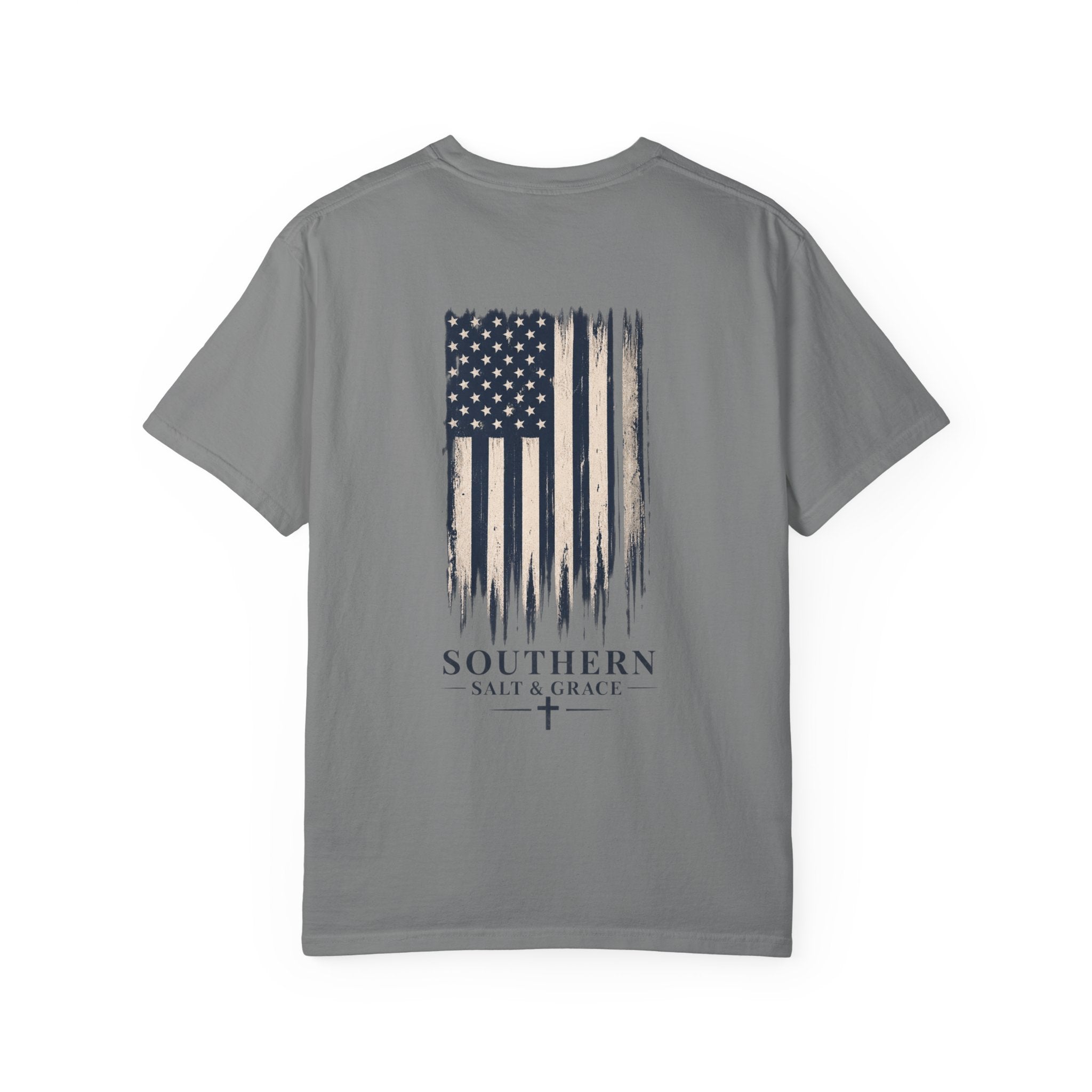 T-Shirt — 'Southern Salt & Grace' Distressed Flag Chest & Back Print