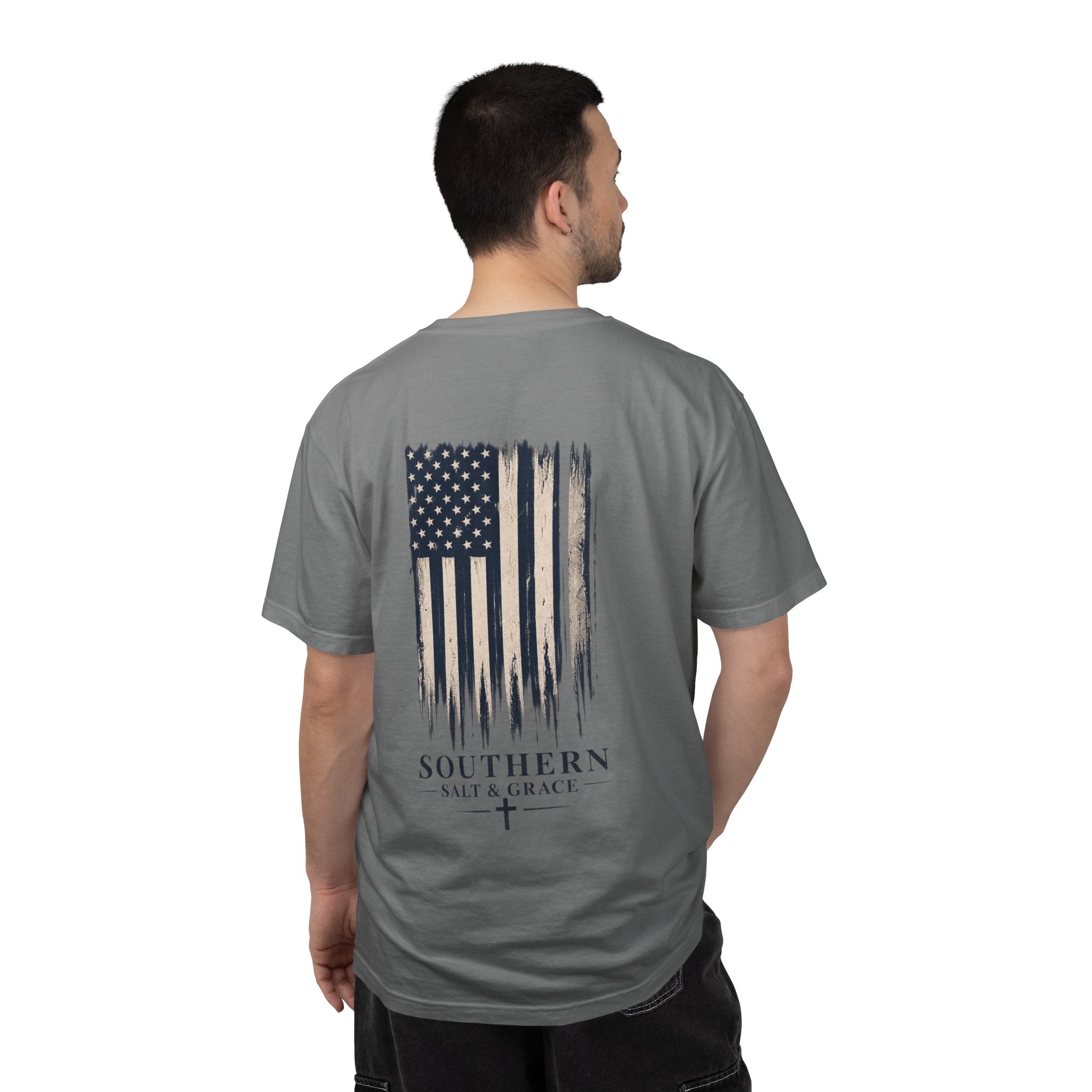 T-Shirt — 'Southern Salt & Grace' Distressed Flag Chest & Back Print