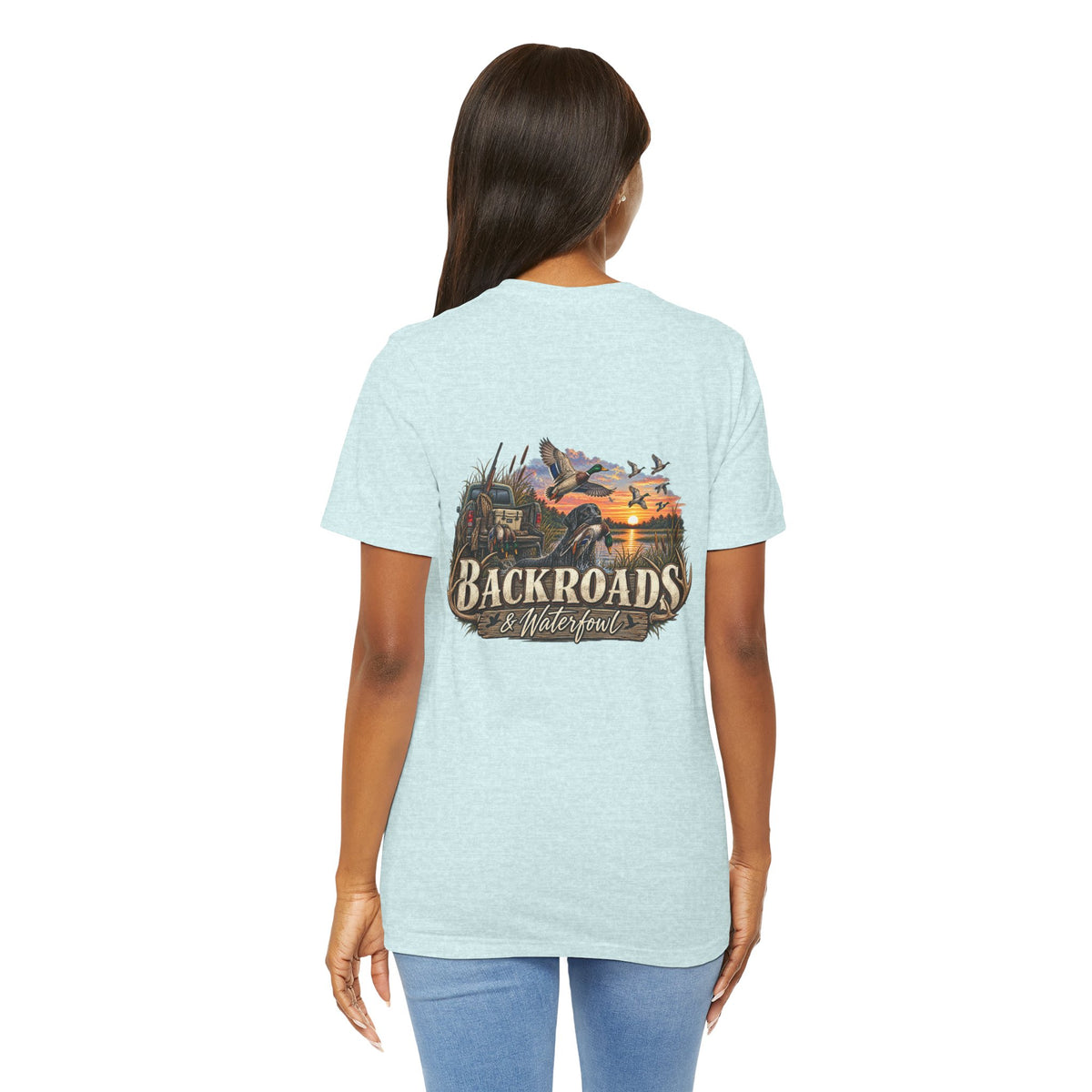 Backroads & Waterfowl Tee — Outdoor Hunting Duck Sunset Graphic T-Shirt