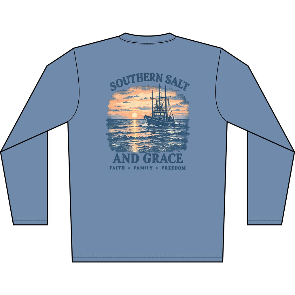 Sunset Boat Long Sleeve Performace Shirt