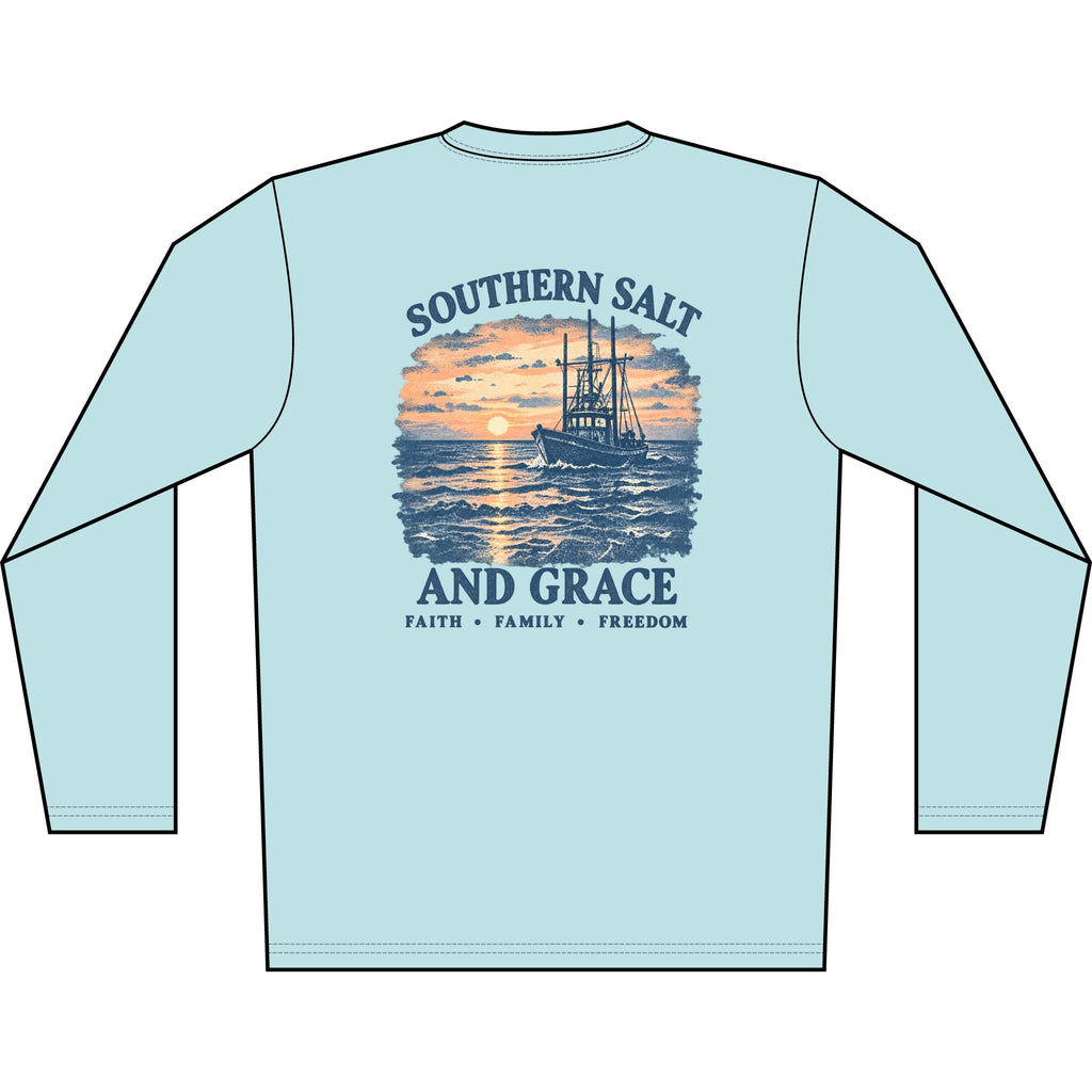 Sunset Boat Long Sleeve Performace Shirt