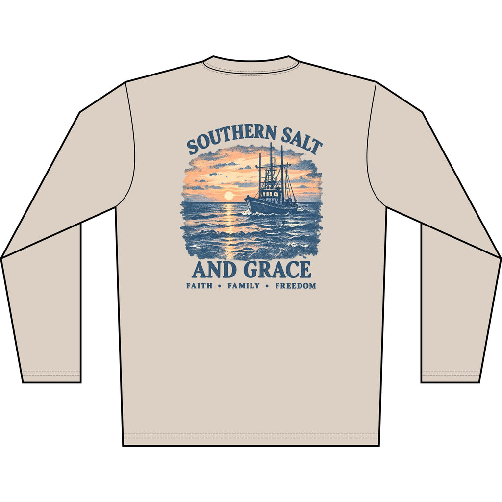 Sunset Boat Long Sleeve Performace Shirt