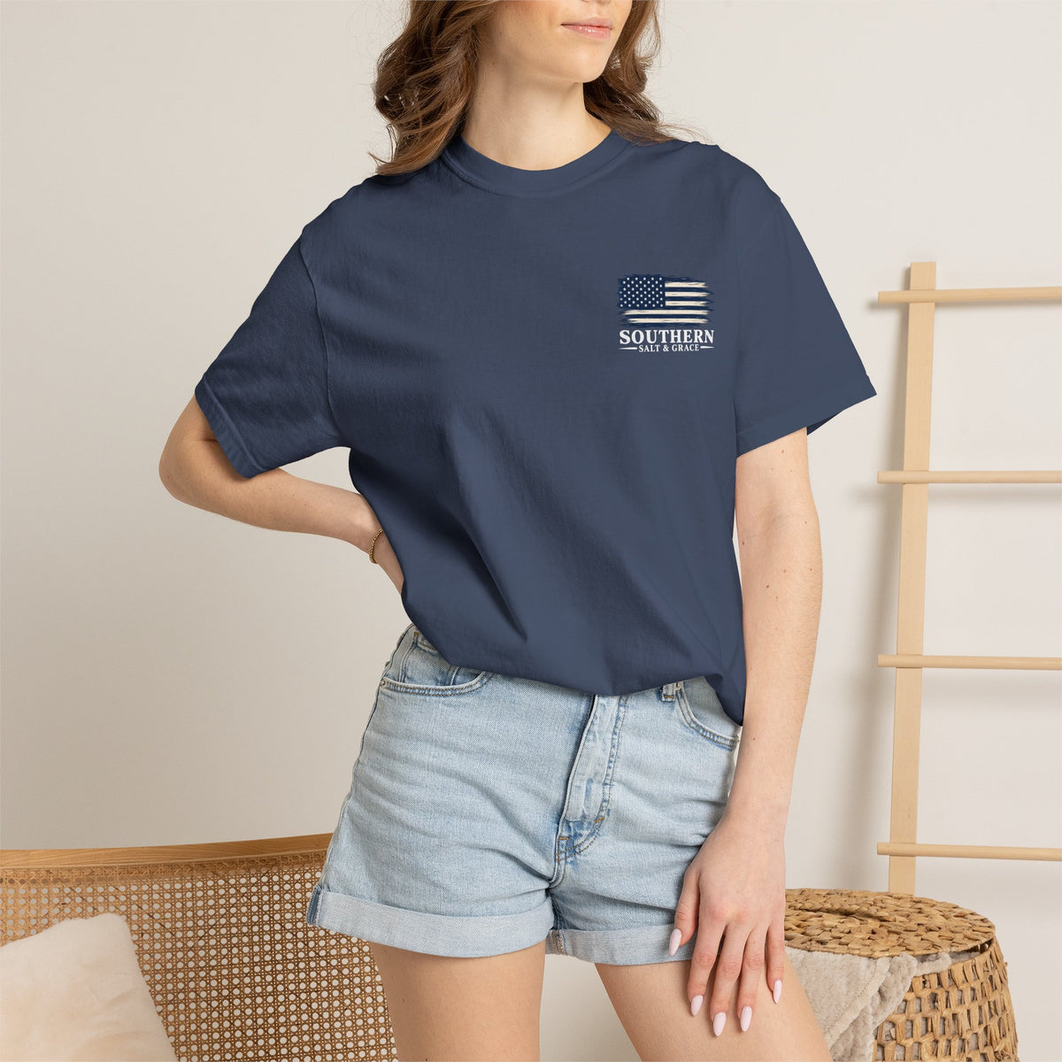 T-Shirt — 'Southern Salt & Grace' Distressed Flag Chest & Back Print