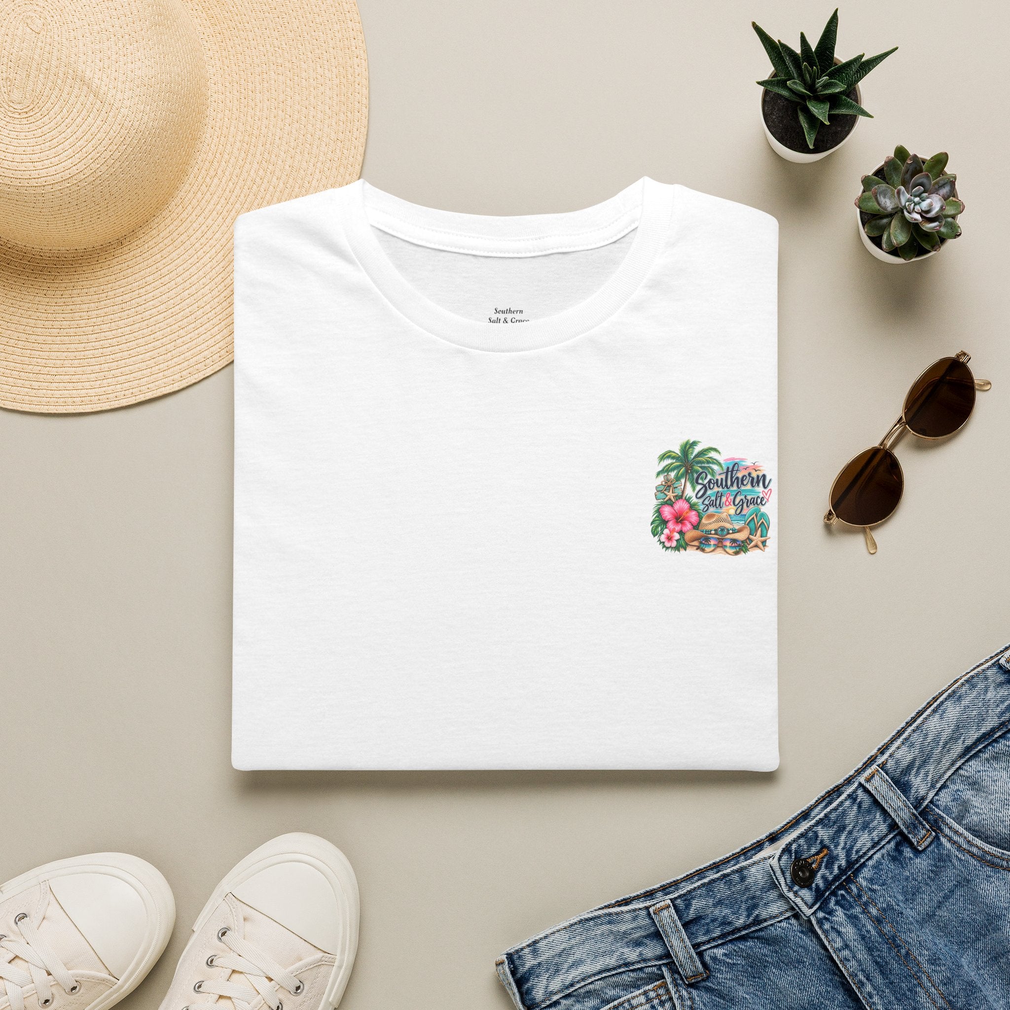 T-Shirt — Tropical Floral 'Charleston Paradise' Chest Design