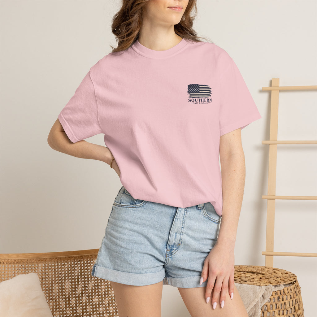 T-Shirt — 'Southern Salt & Grace' Distressed Flag Chest & Back Print