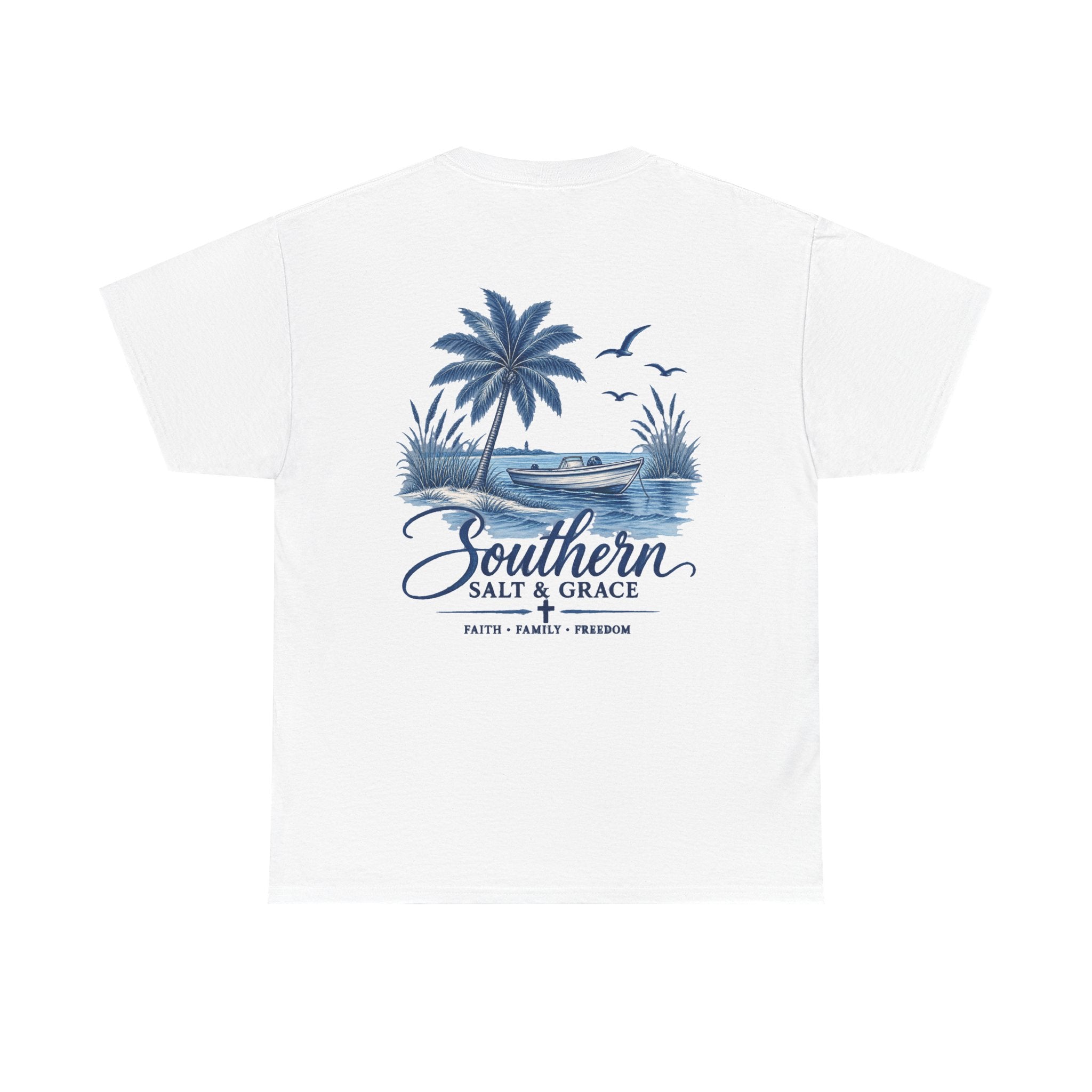 Southern Salt & Grace Beach T-Shirt — Palm Tree Coastal Tee