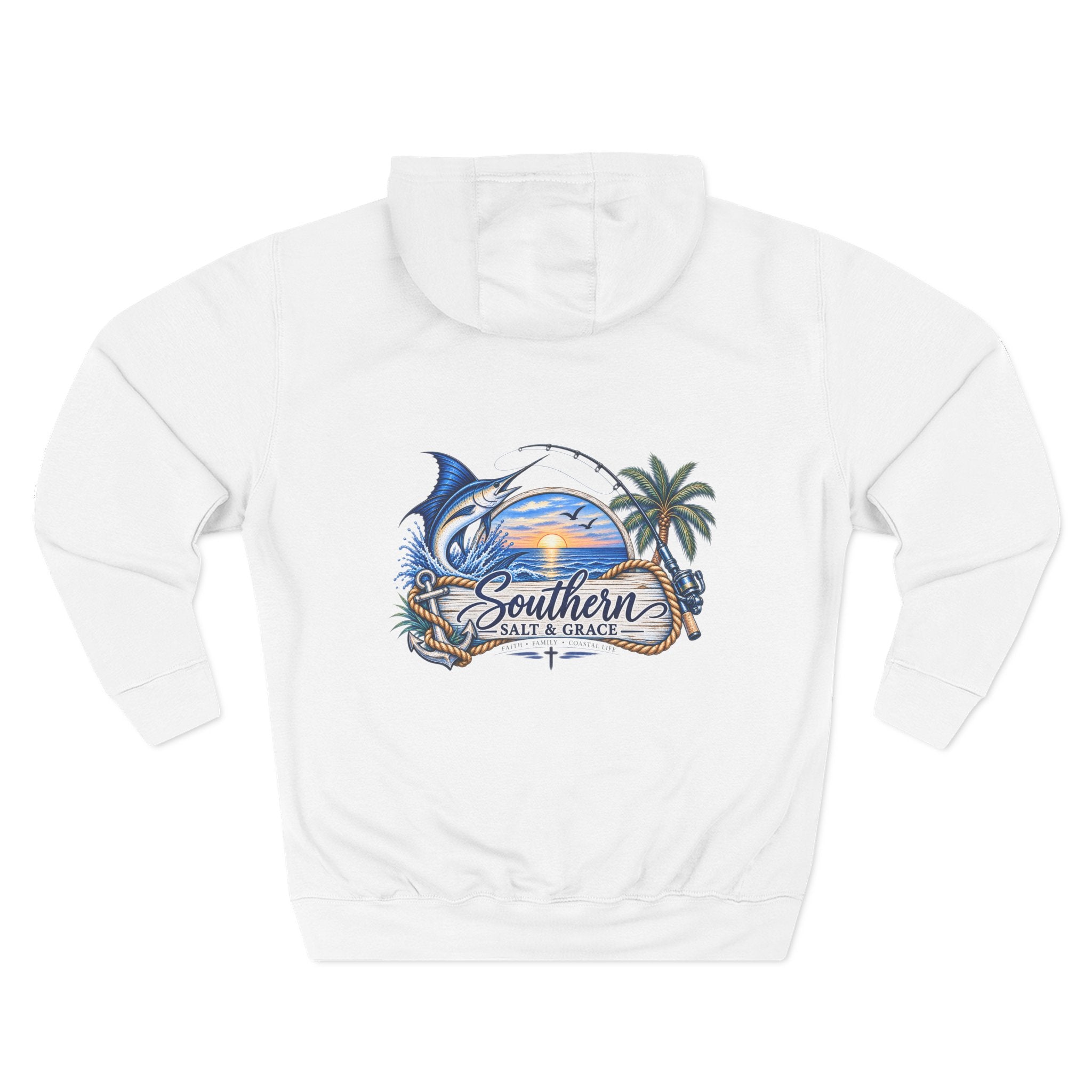 Southern Salt & Grace Hoodie — Coastal Fishing Graphic Fleece Pullover