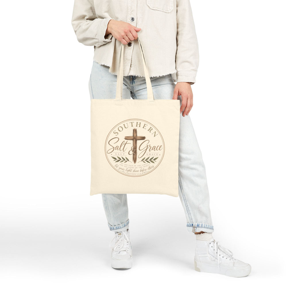 Southern Salt & Grace Canvas Tote — Christian Cross Farmhouse Grocery Bag