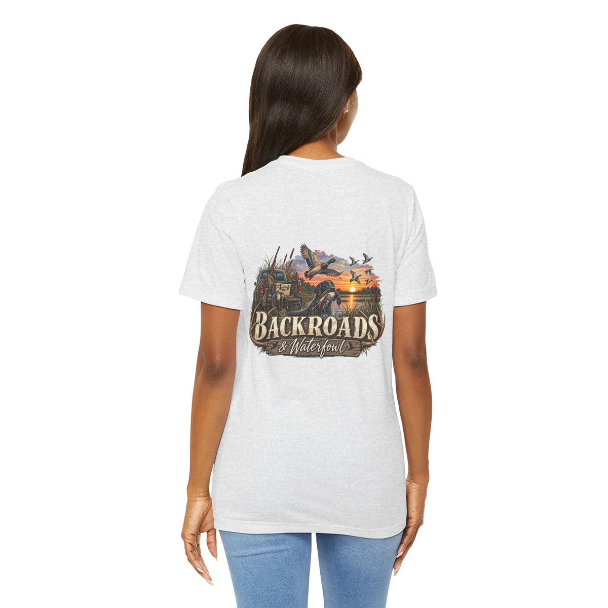 Backroads & Waterfowl Tee — Outdoor Hunting Duck Sunset Graphic T-Shirt