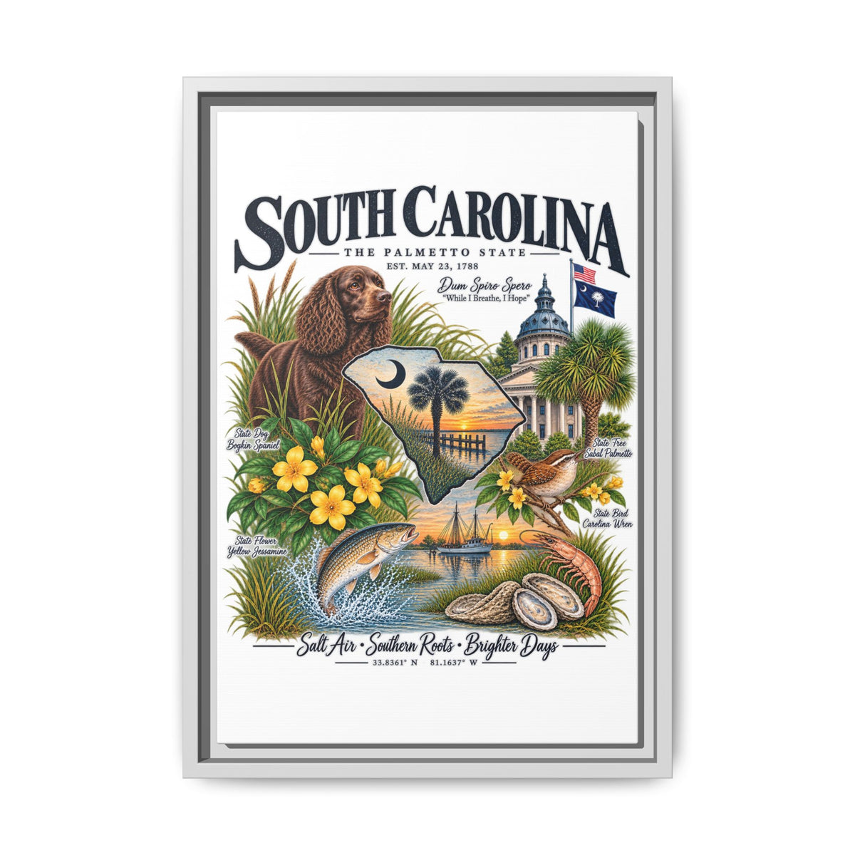 South Carolina Matte Canvas, Framed (Multi-color)
