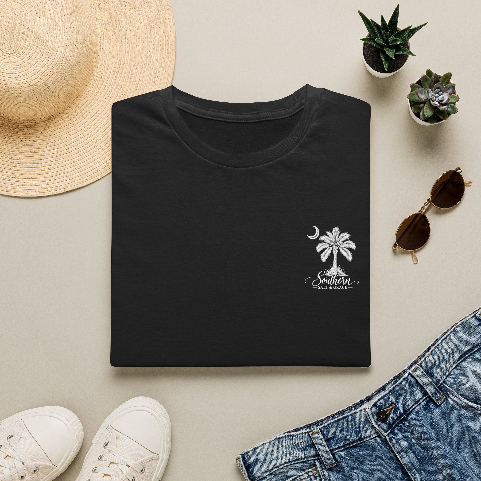 Moon & Palmetto Pocket Tee — South Carolina Palm Tree T-Shirt