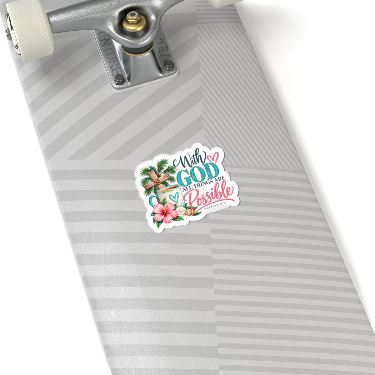 With God All Things Are Possible Christian Sticker — Tropical Cross Kiss-Cut Sticker
