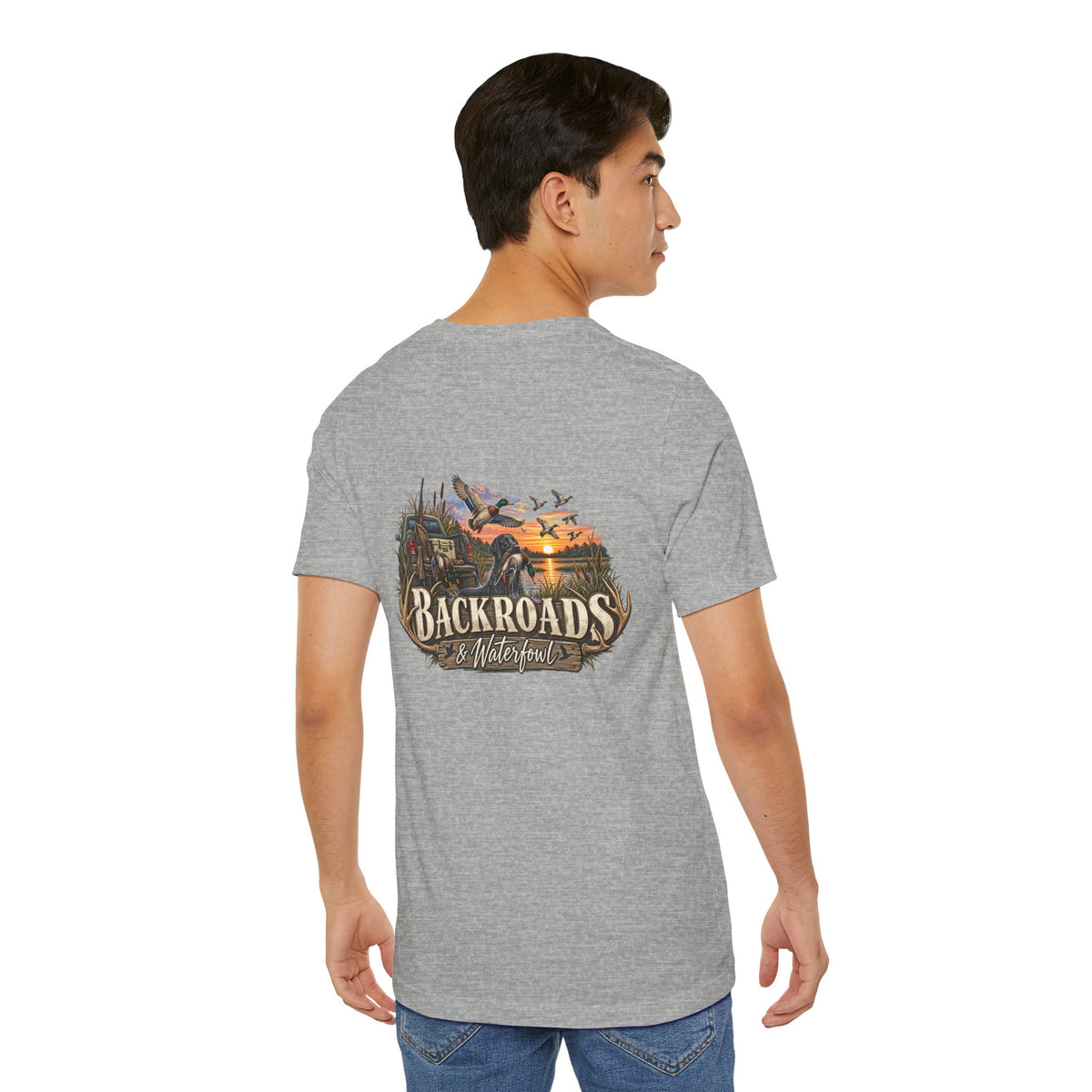 Backroads & Waterfowl Tee — Outdoor Hunting Duck Sunset Graphic T-Shirt