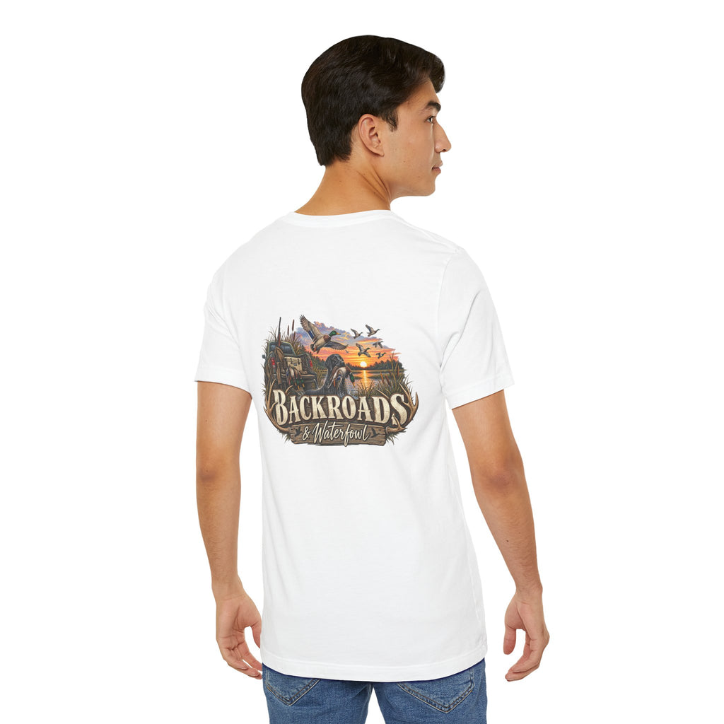 Backroads & Waterfowl Tee — Outdoor Hunting Duck Sunset Graphic T-Shirt