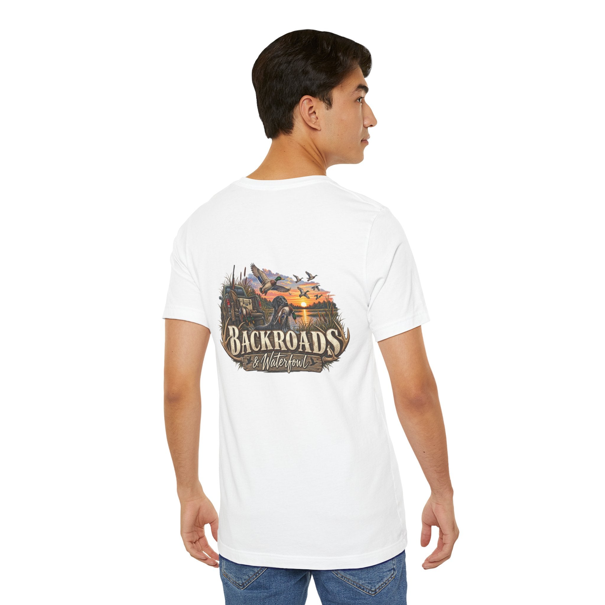Backroads & Waterfowl Tee — Outdoor Hunting Duck Sunset Graphic T-Shirt