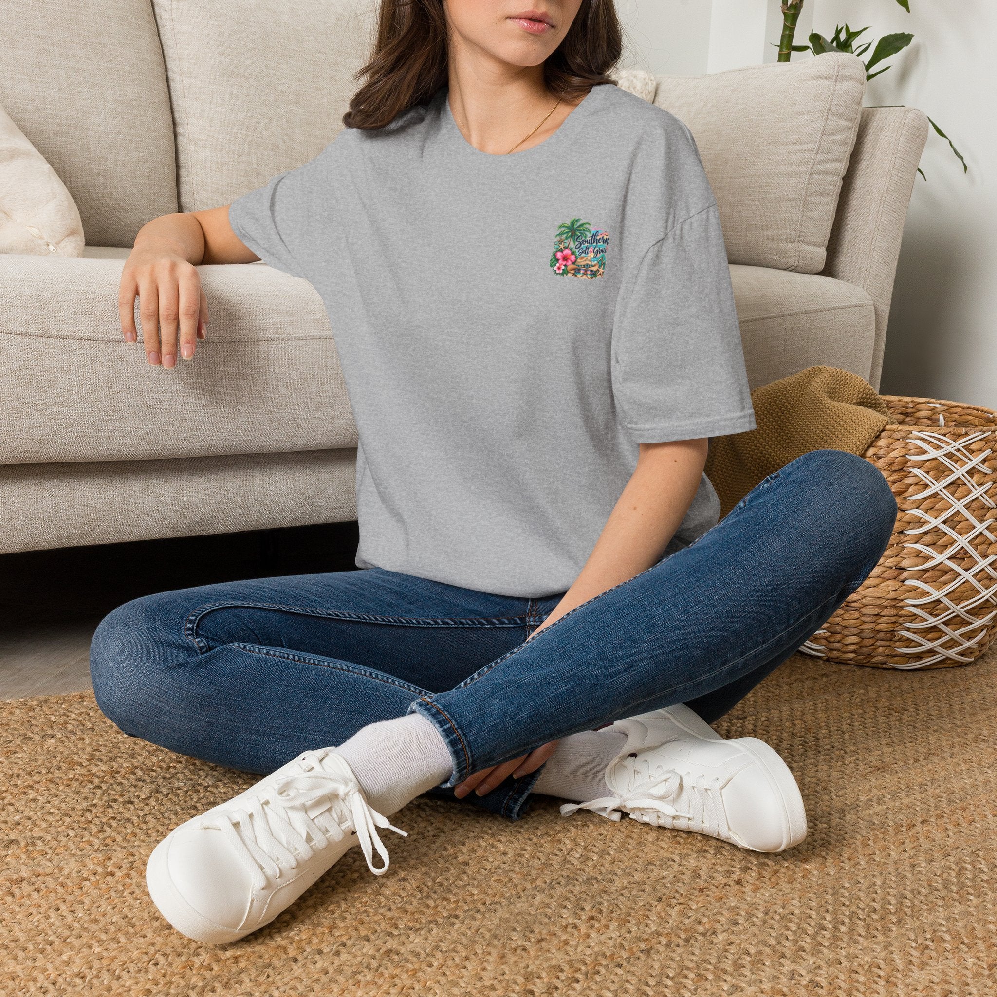 T-Shirt — Tropical Floral 'Charleston Paradise' Chest Design