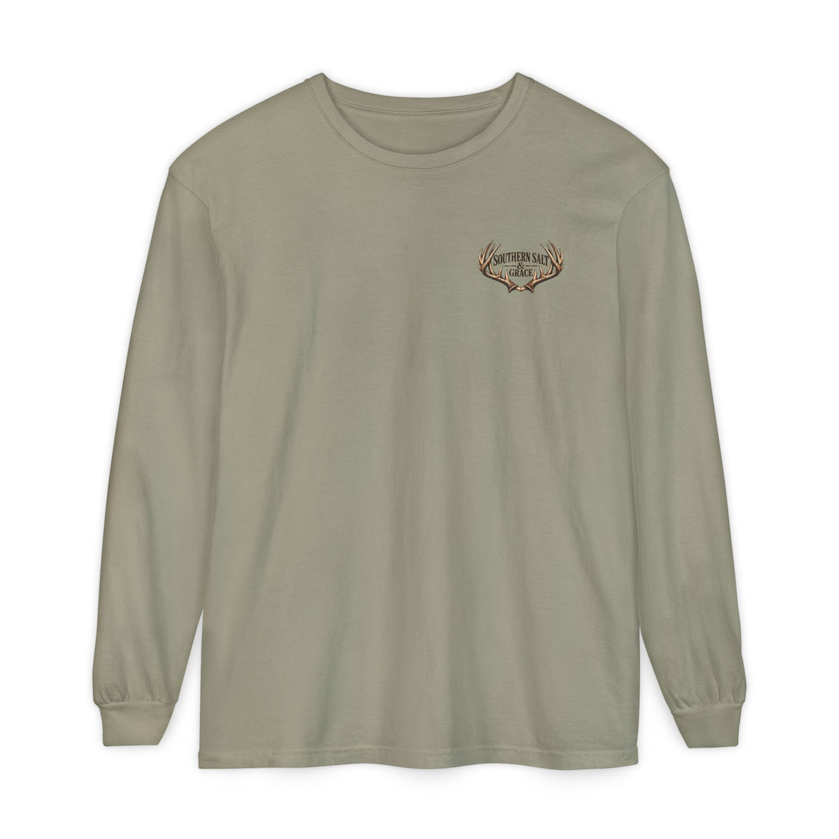 Long Sleeve T‑Shirt — 'Southern Salt and Grace' Deer Sunset Graphic