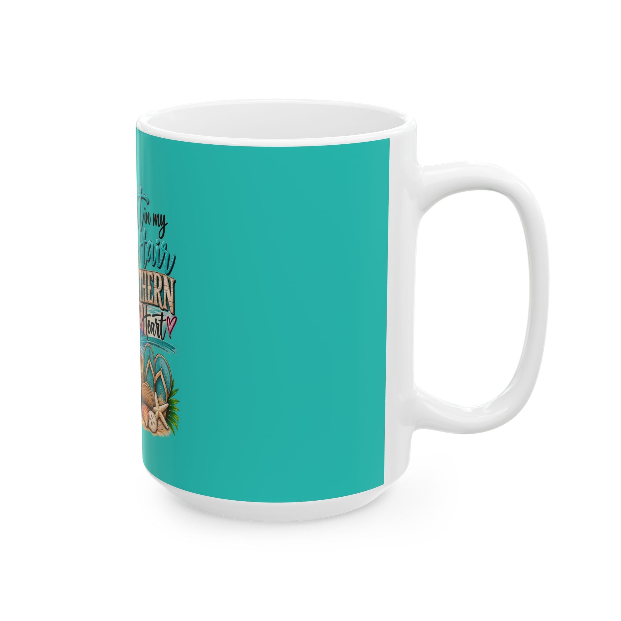 Southern in My Heart Beach Mug — Tropical Palm, Flip-Flops & Sunset Ceramic Coffee Cup (11oz/15oz)