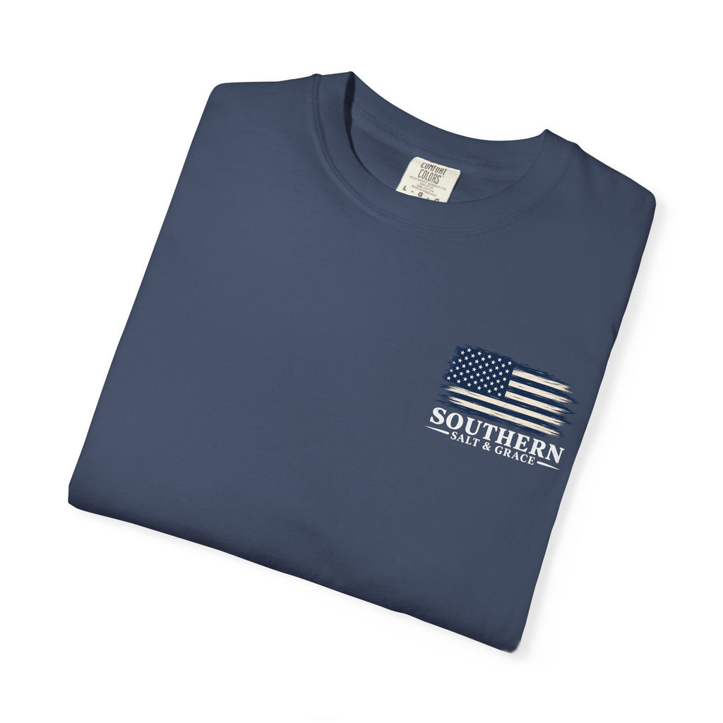 T-Shirt — 'Southern Salt & Grace' Distressed Flag Chest & Back Print
