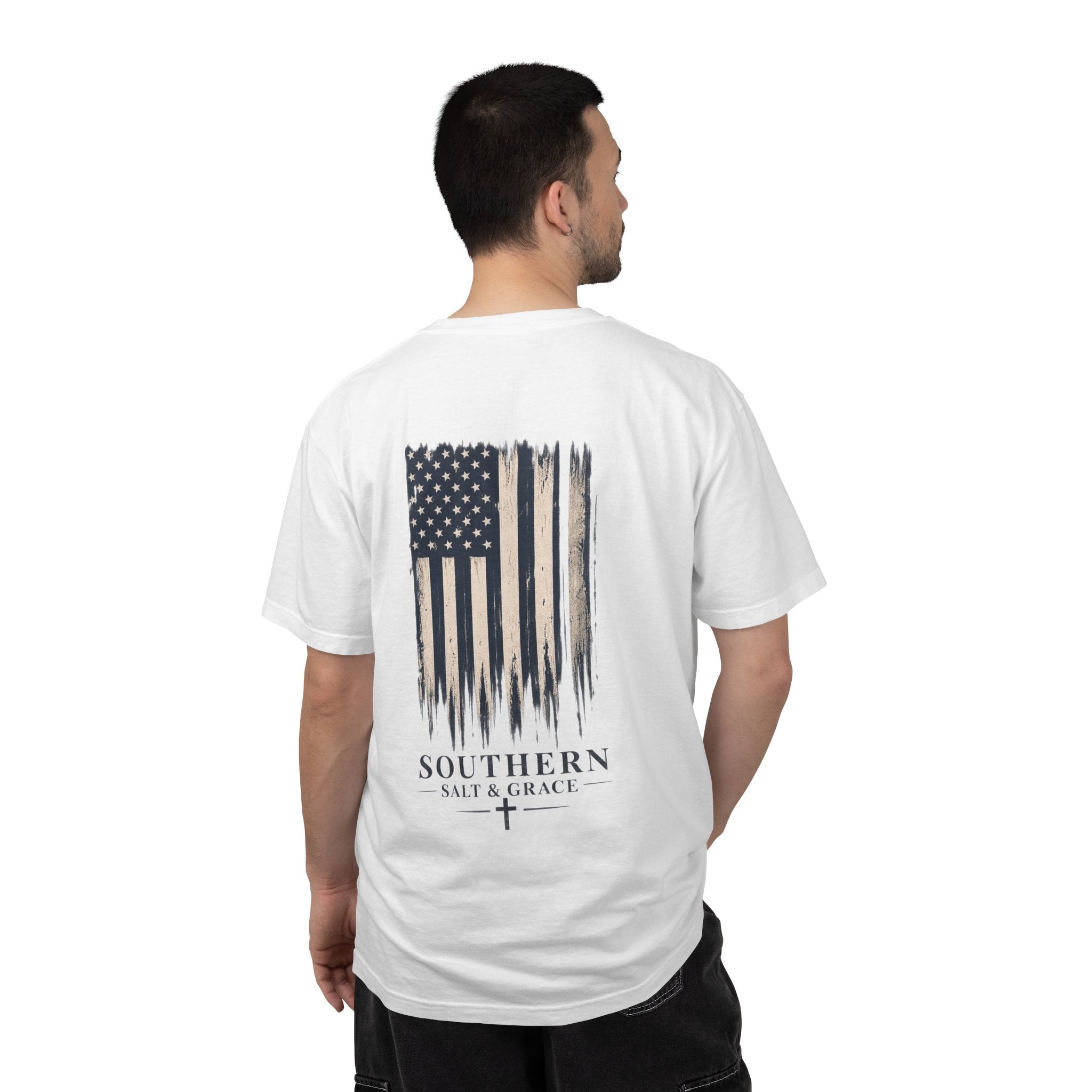 T-Shirt — 'Southern Salt & Grace' Distressed Flag Chest & Back Print