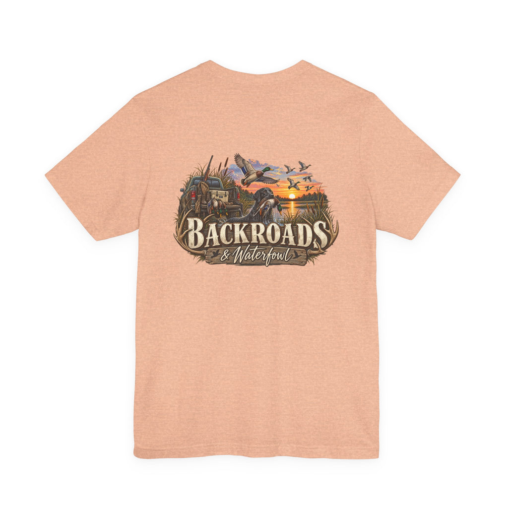Backroads & Waterfowl Tee — Outdoor Hunting Duck Sunset Graphic T-Shirt