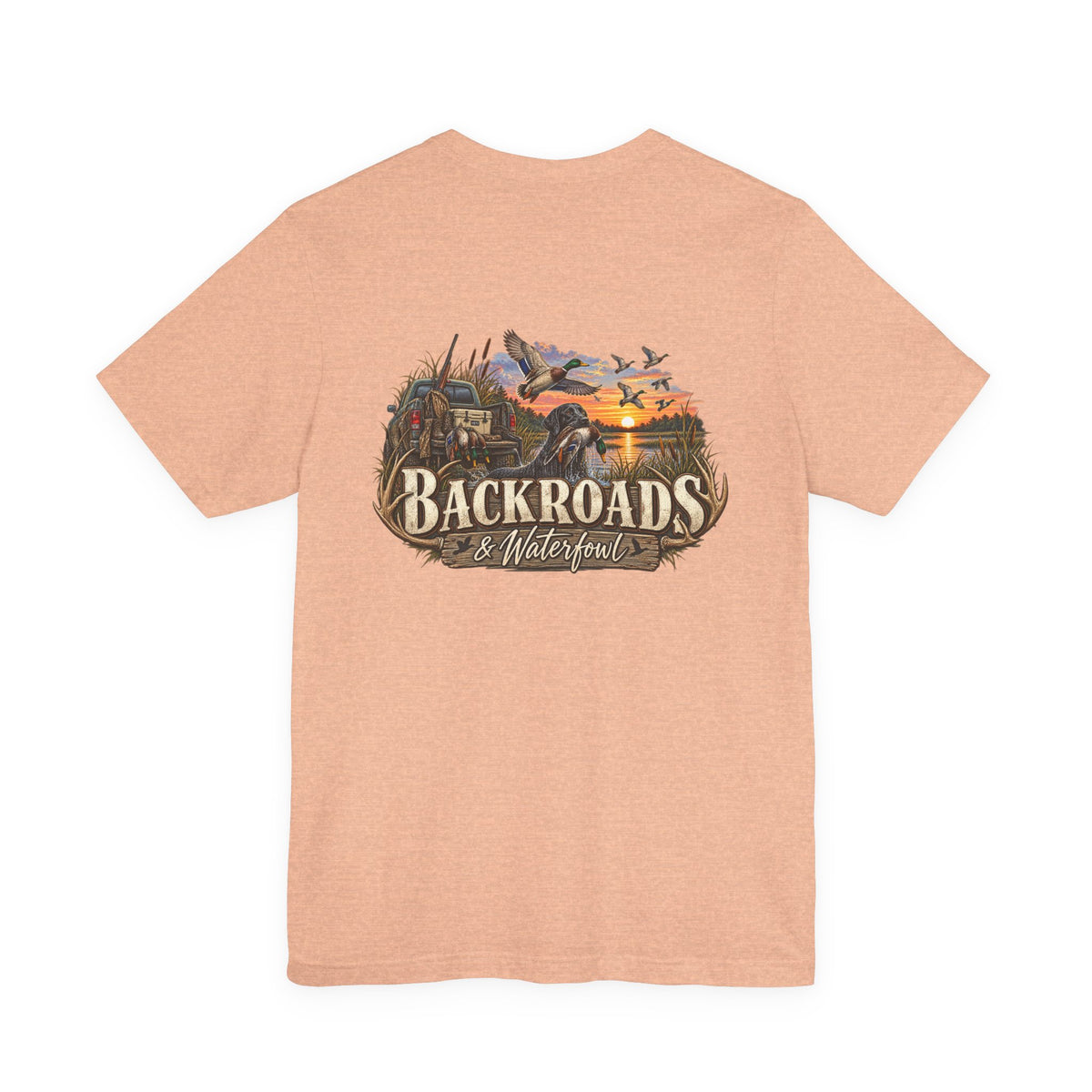 Backroads & Waterfowl Tee — Outdoor Hunting Duck Sunset Graphic T-Shirt