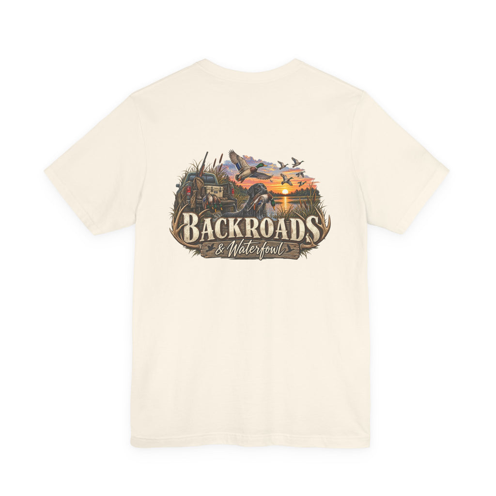 Backroads & Waterfowl Tee — Outdoor Hunting Duck Sunset Graphic T-Shirt