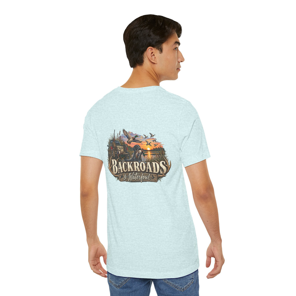 Backroads & Waterfowl Tee — Outdoor Hunting Duck Sunset Graphic T-Shirt