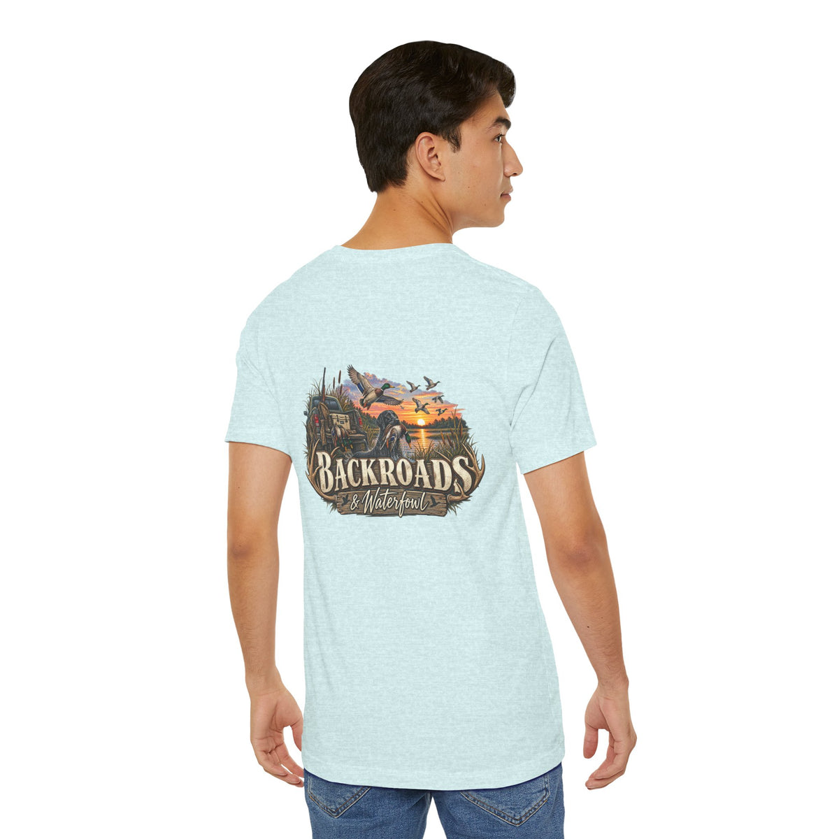 Backroads & Waterfowl Tee — Outdoor Hunting Duck Sunset Graphic T-Shirt