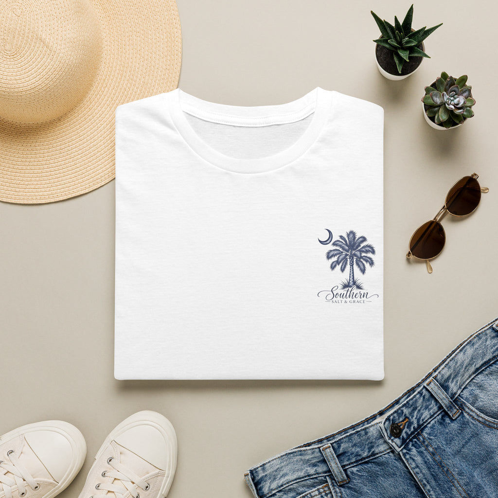 Palm Moon T-Shirt — 'Sunlit' Minimal Beach Palm Graphic Tee