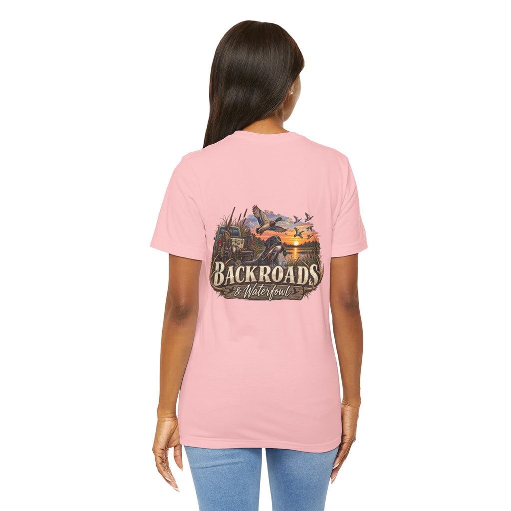 Backroads & Waterfowl Tee — Outdoor Hunting Duck Sunset Graphic T-Shirt