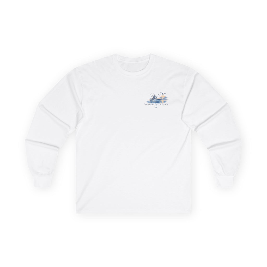 Long Sleeve Tee — 'Southern Salt & Grace' Fishing Boat Graphic
