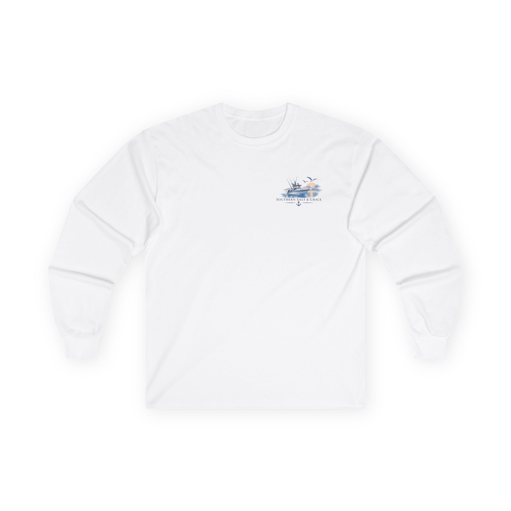 Long Sleeve Tee — 'Southern Salt & Grace' Fishing Boat Graphic