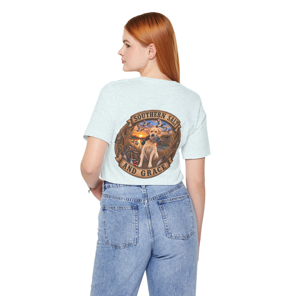 Marsh mornings yellow lab short sleeve