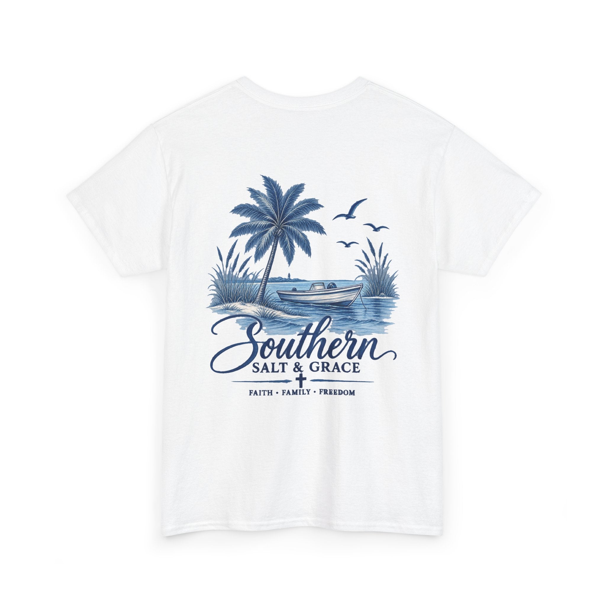Southern Salt & Grace Beach T-Shirt — Palm Tree Coastal Tee
