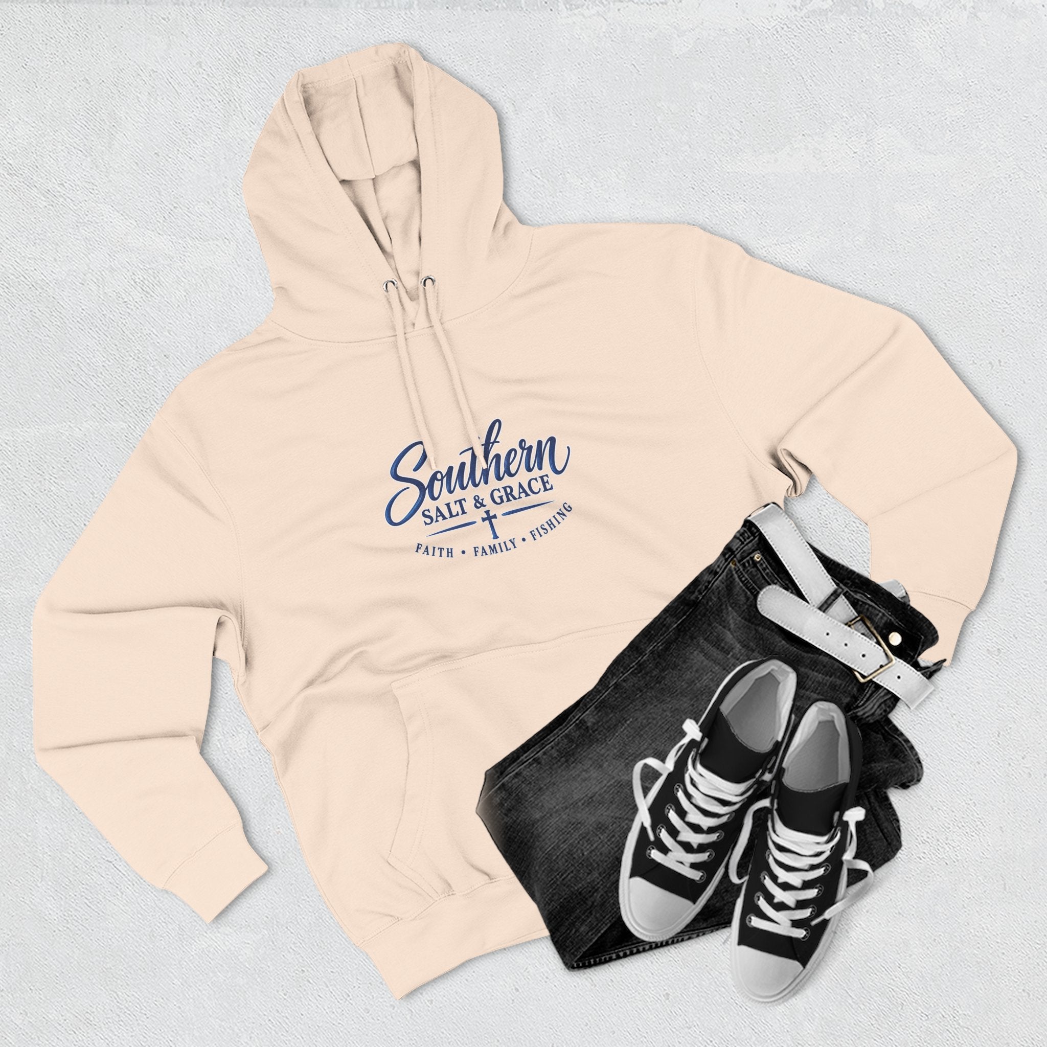 Southern Salt & Grace Hoodie — Coastal Fishing Graphic Fleece Pullover