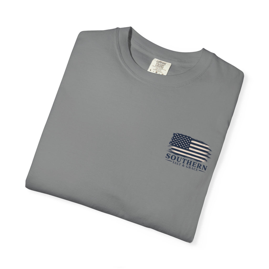 T-Shirt — 'Southern Salt & Grace' Distressed Flag Chest & Back Print