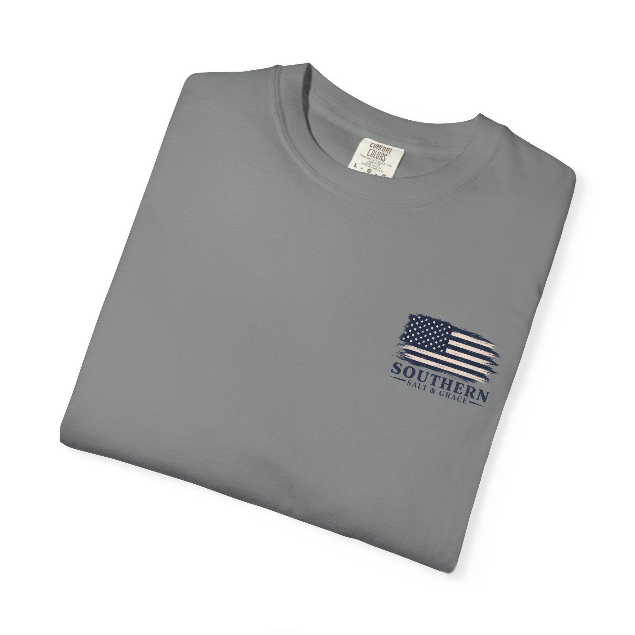 T-Shirt — 'Southern Salt & Grace' Distressed Flag Chest & Back Print