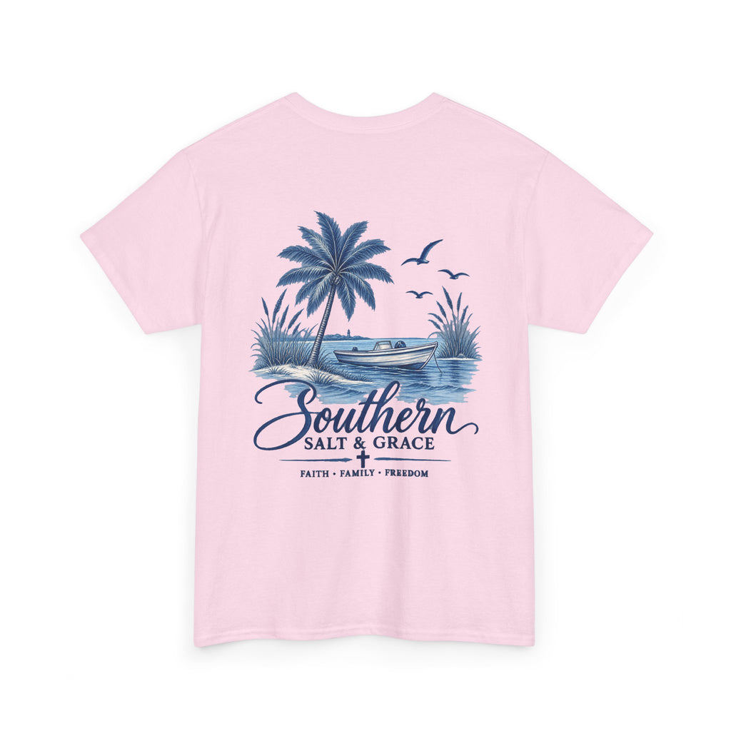 Southern Salt & Grace Beach T-Shirt — Palm Tree Coastal Tee