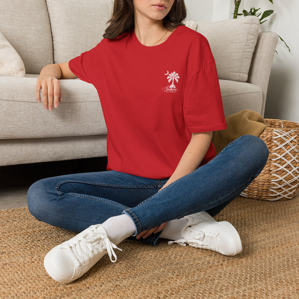Moon & Palmetto Pocket Tee — South Carolina Palm Tree T-Shirt