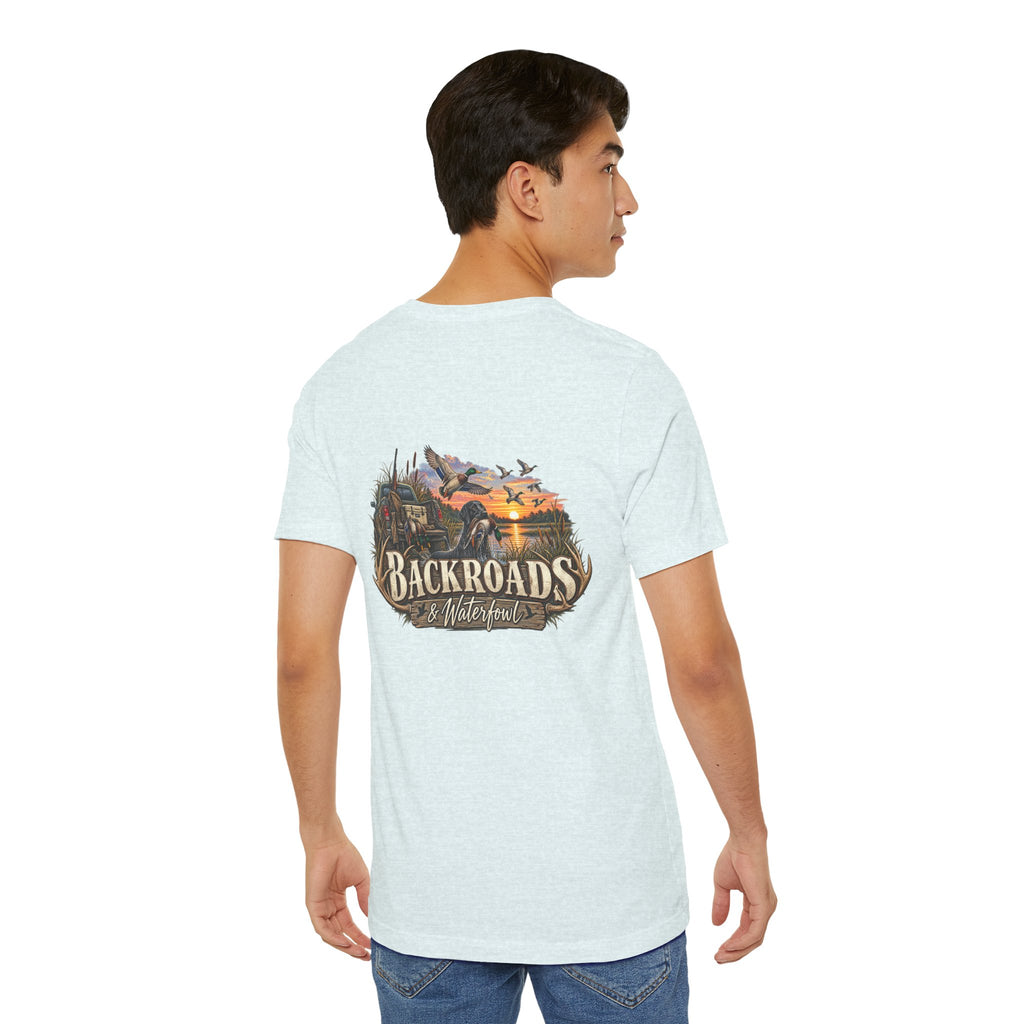 Backroads & Waterfowl Tee — Outdoor Hunting Duck Sunset Graphic T-Shirt