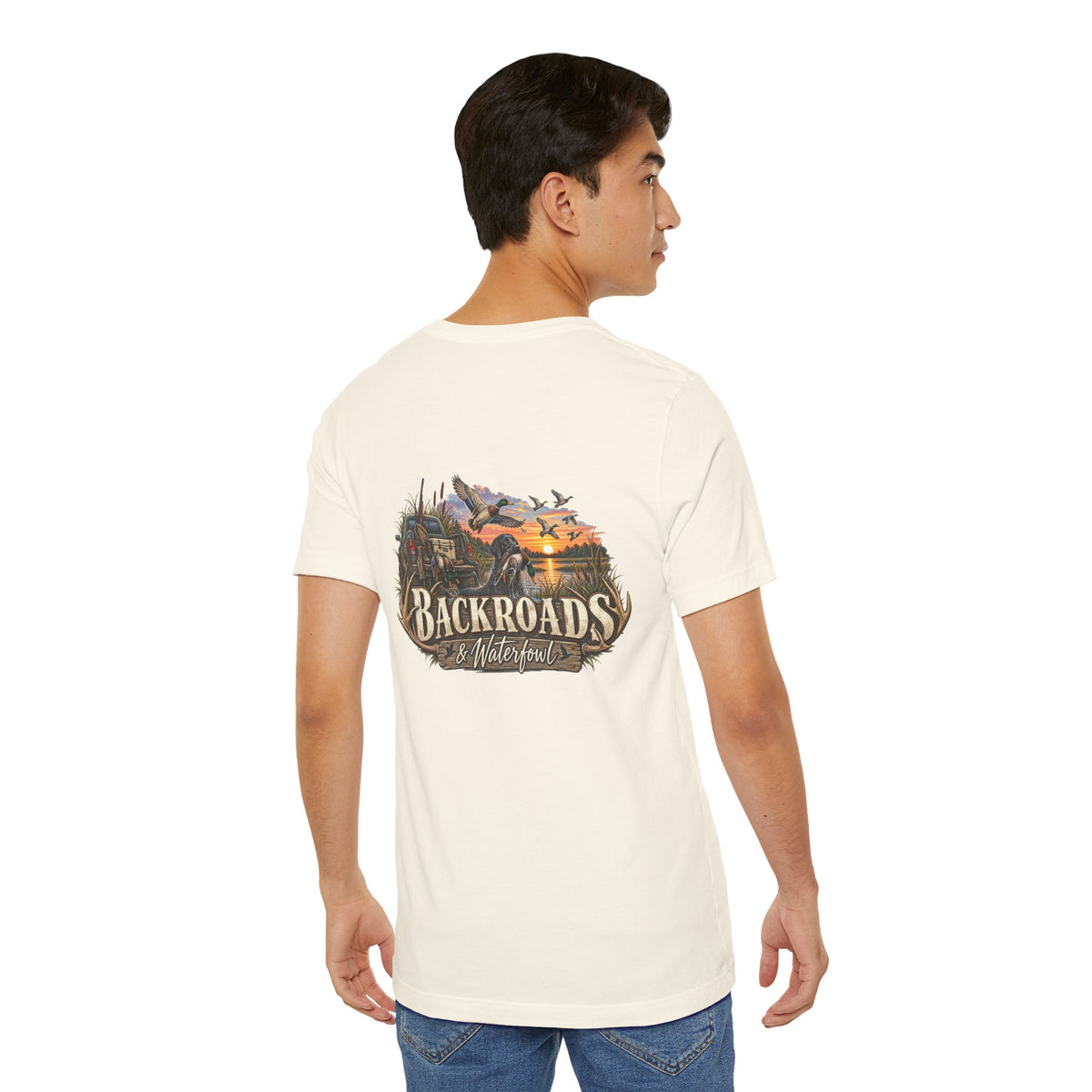 Backroads & Waterfowl Tee — Outdoor Hunting Duck Sunset Graphic T-Shirt