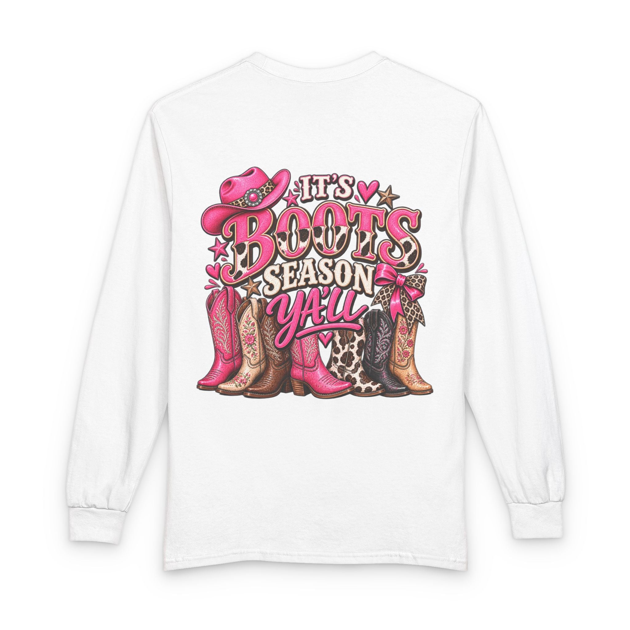 Boots Season Y'all Long Sleeve Tee — Pink Cowgirl Western Shirt