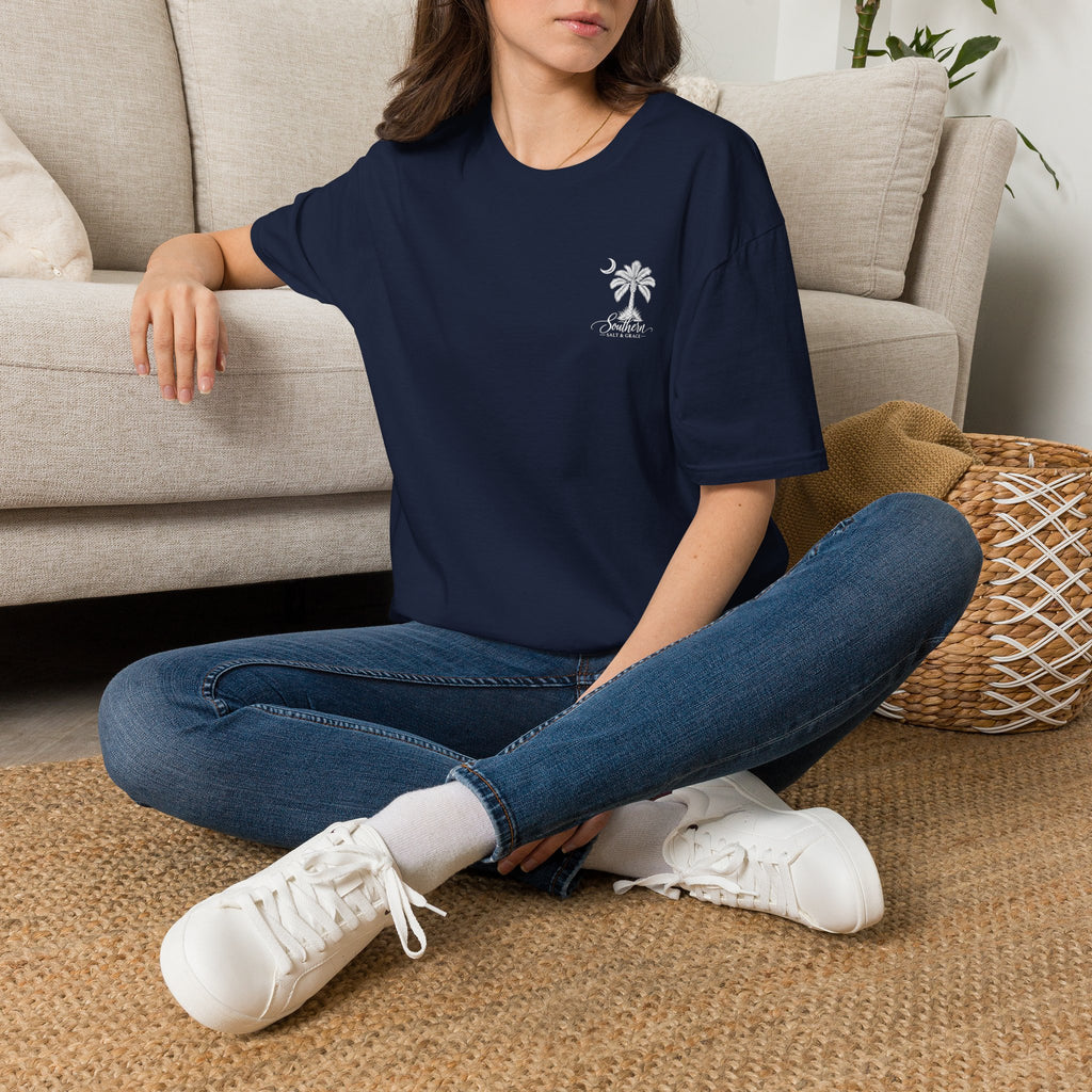 Moon & Palmetto Pocket Tee — South Carolina Palm Tree T-Shirt