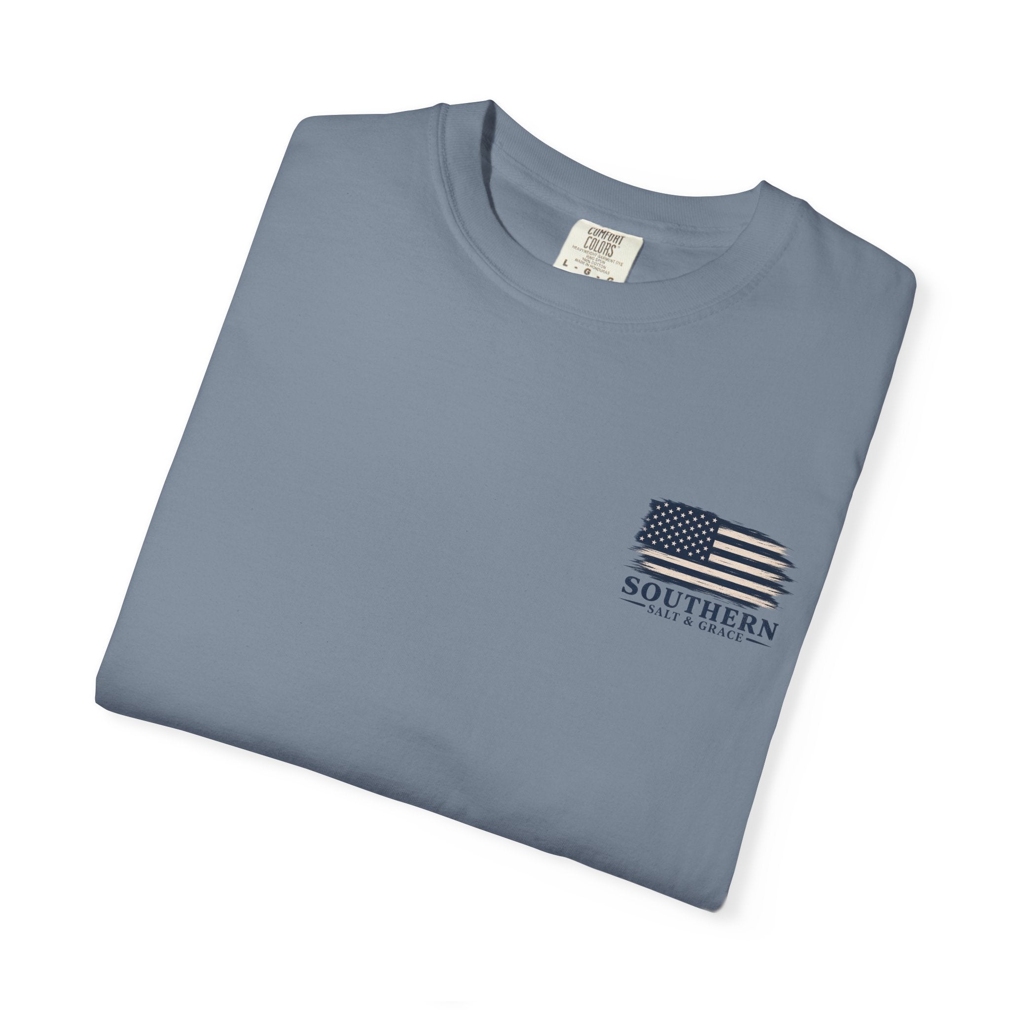 T-Shirt — 'Southern Salt & Grace' Distressed Flag Chest & Back Print