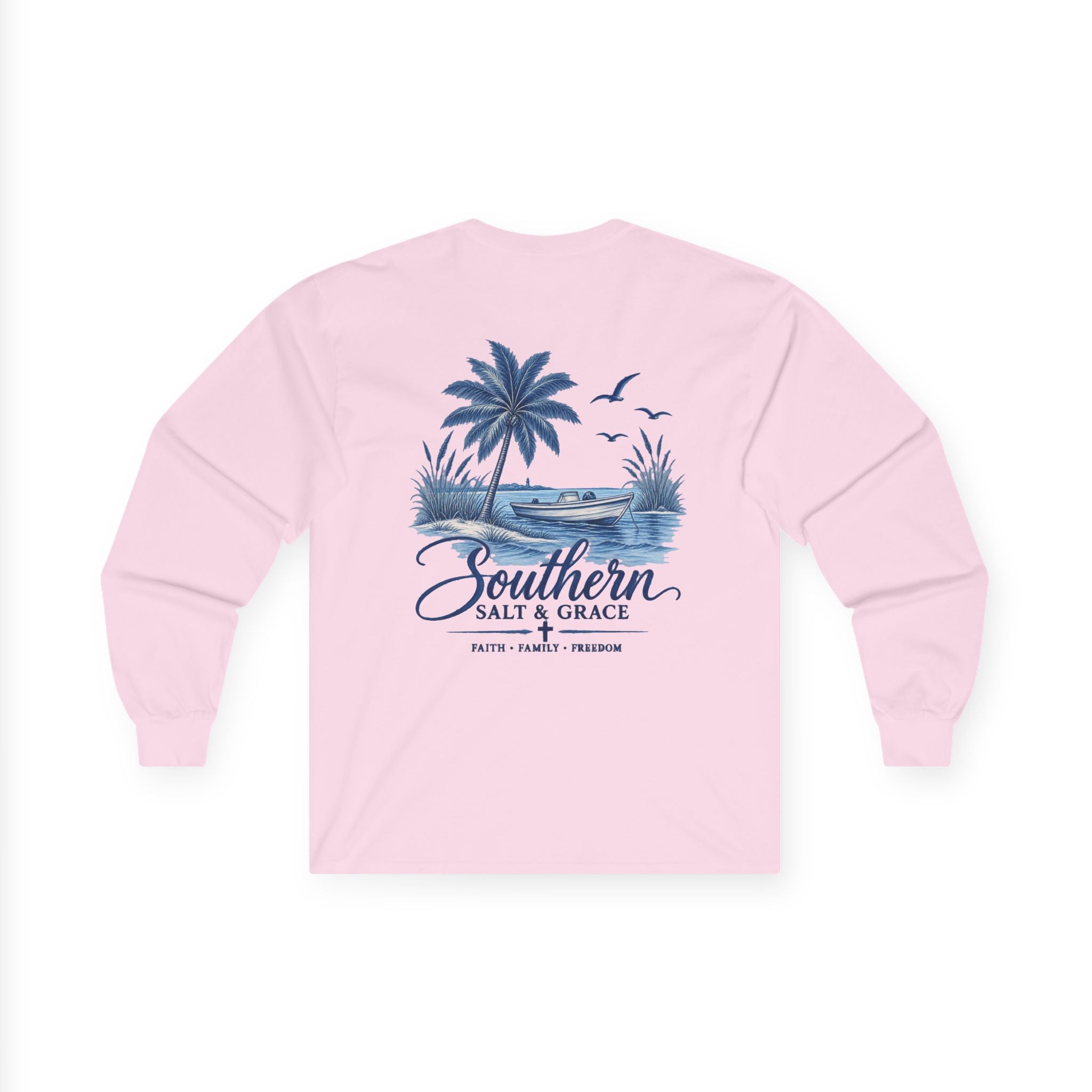 Long Sleeve Tee - "Southern Salt & Grace" Beach Palmetto Design