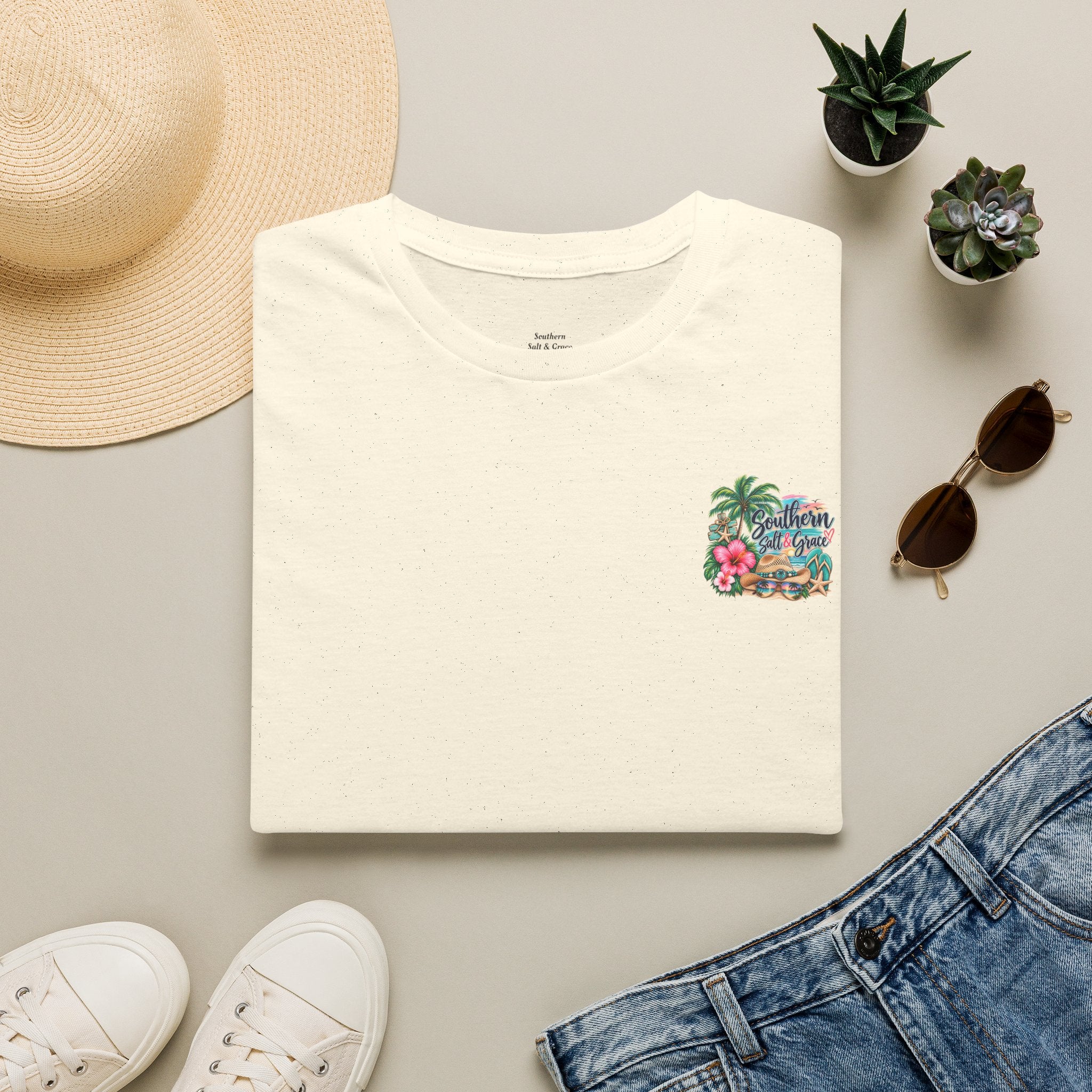 T-Shirt — Tropical Floral 'Charleston Paradise' Chest Design